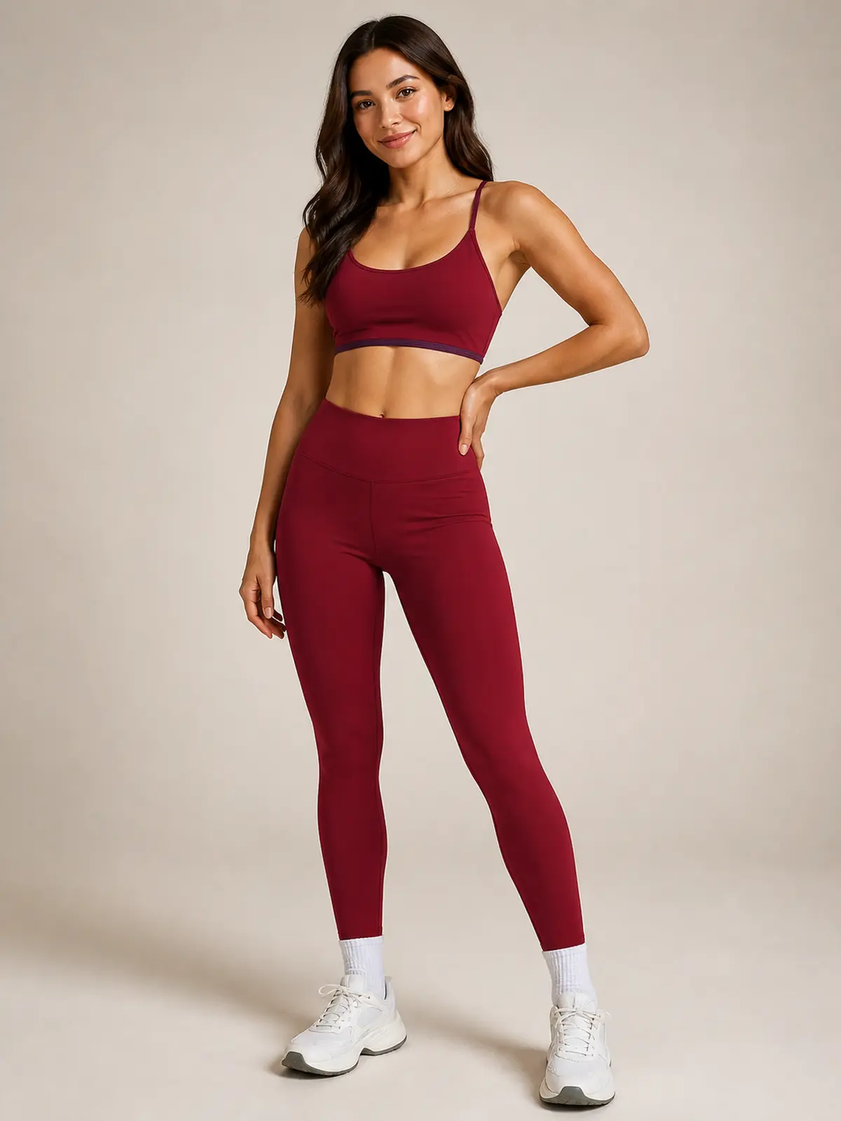 Meadow Note Sports Bra and Full-Length Leggings Set — burgundy red — general — authoritative variation match