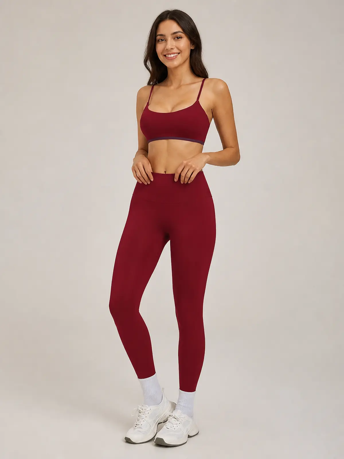Meadow Note Sports Bra and Full-Length Leggings Set — burgundy red — general — authoritative variation match