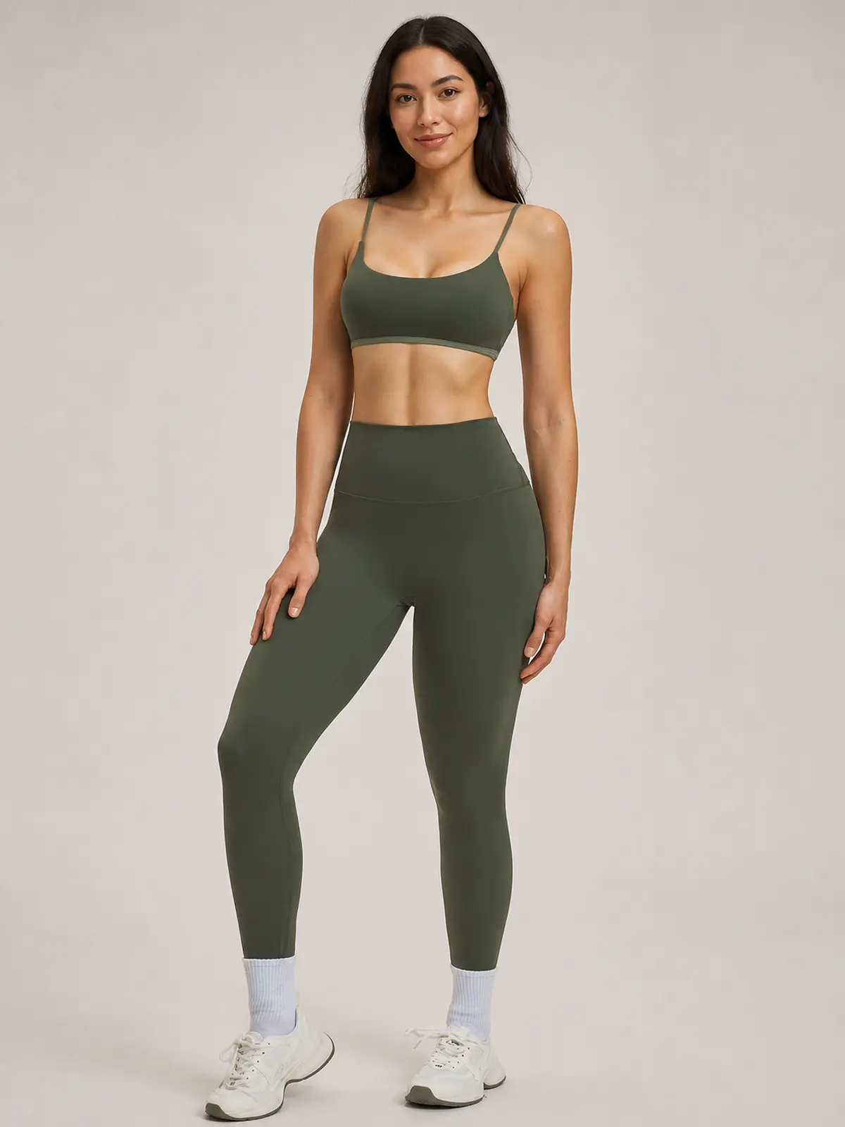 Meadow Note Sports Bra and Full-Length Leggings Set — moss green — general — authoritative variation match
