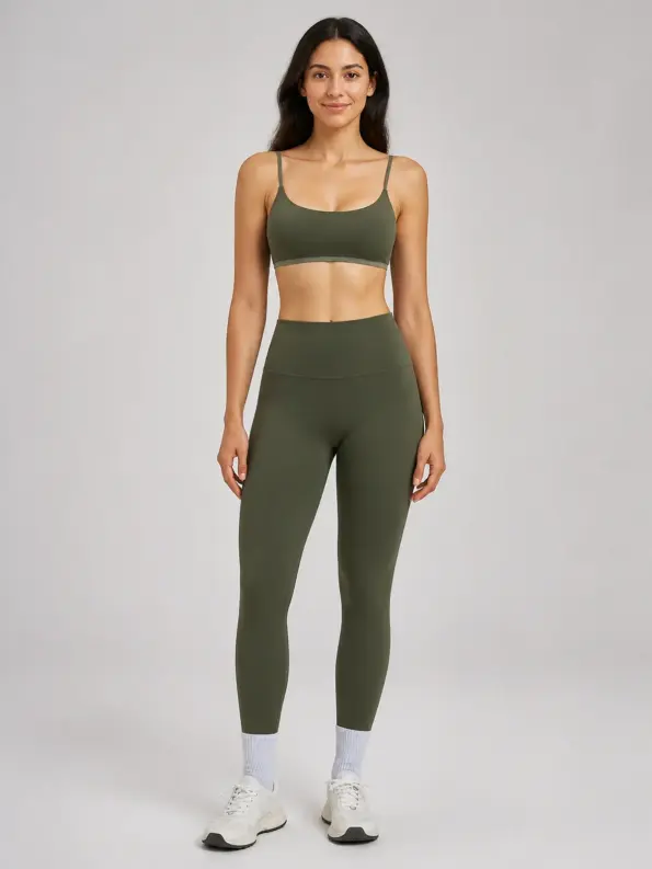 Meadow Note Sports Bra and Full-Length Leggings Set — moss green — authoritative variation match