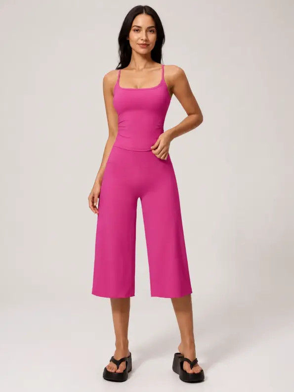 Mica Studio Square-Neck Tank Top and Capri Leggings Set — bright pink — general — authoritative variation match