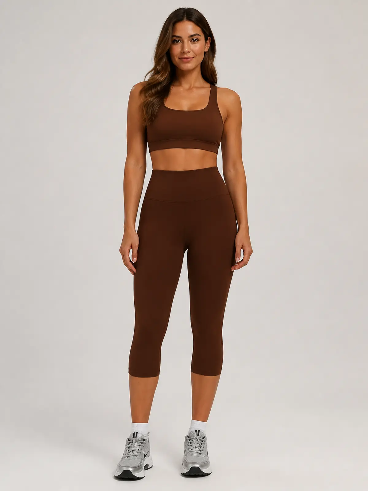 Midday Arc High-Rise Capri Leggings — chocolate brown — capri-leggings — authoritative variation match