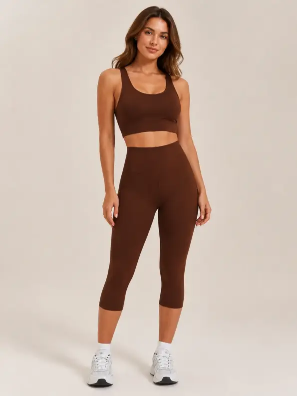 Midday Arc High-Rise Capri Leggings — chocolate brown — capri-leggings — authoritative variation match