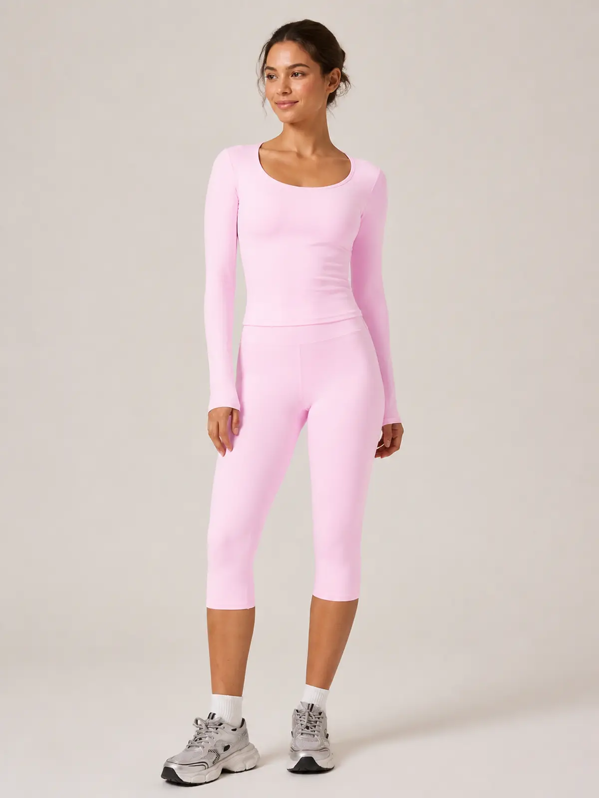 Midday Arc High-Rise Capri Leggings — pale pink — capri-leggings — authoritative variation match