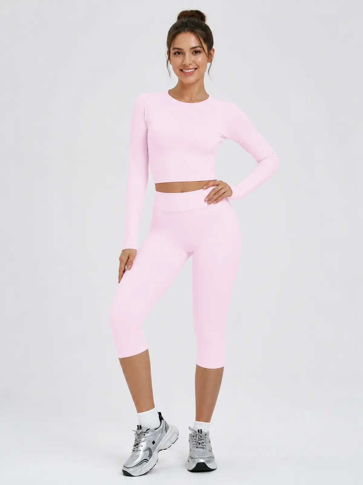 Midday Arc High-Rise Capri Leggings — pale pink — capri-leggings — authoritative variation match