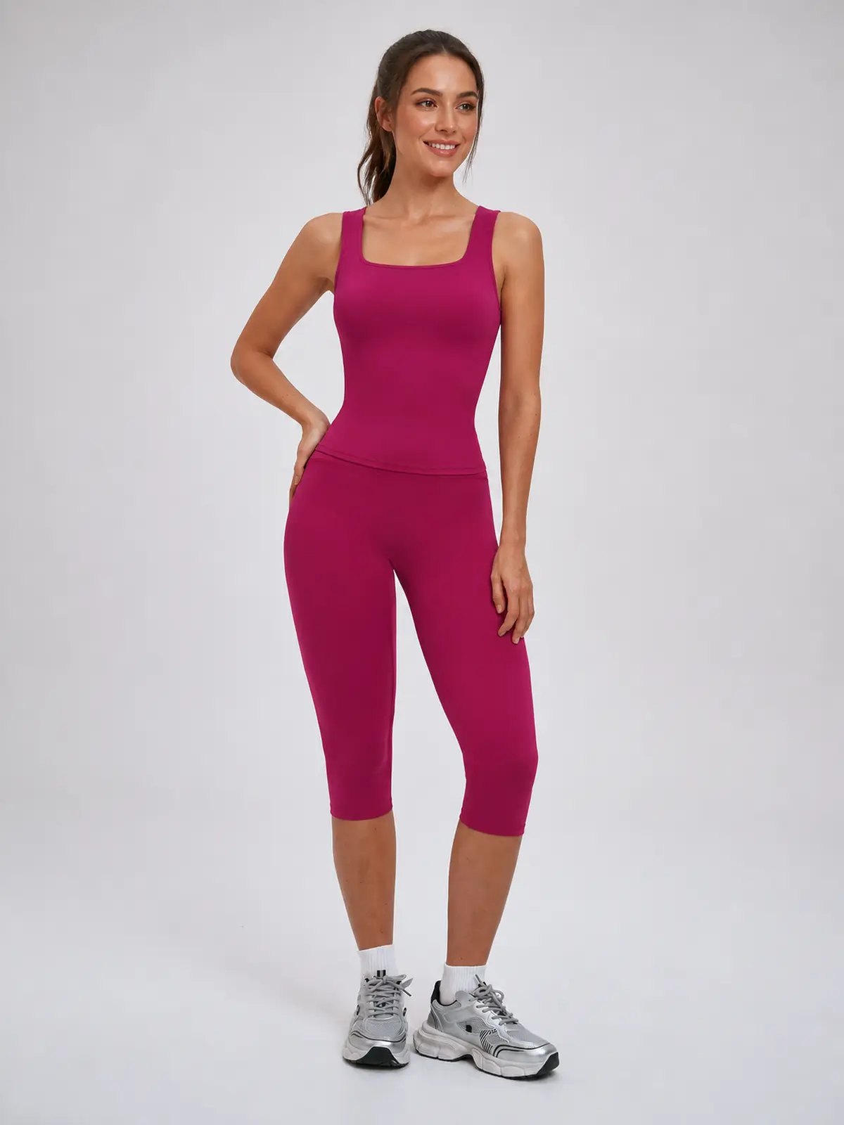 Midday Arc High-Rise Capri Leggings — raspberry red — capri-leggings — authoritative variation match