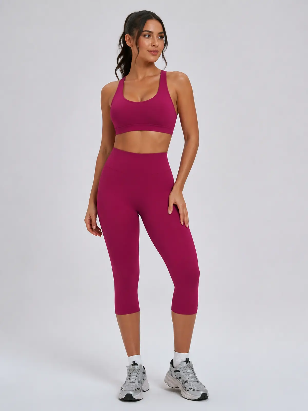Midday Arc High-Rise Capri Leggings — raspberry red — capri-leggings — authoritative variation match