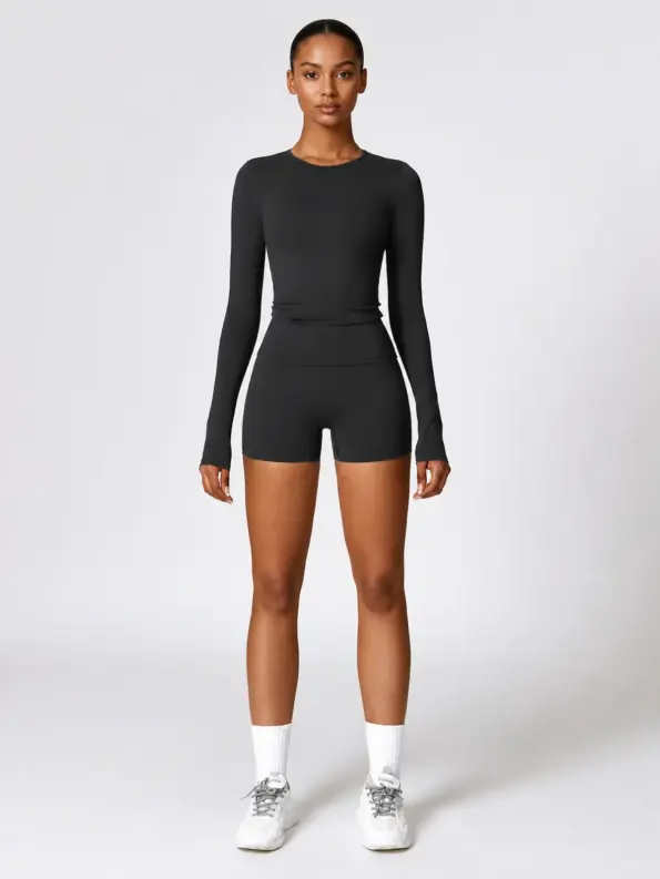 Mistral Note Long-Sleeve Top and Bike Shorts Set — black — general — authoritative variation match
