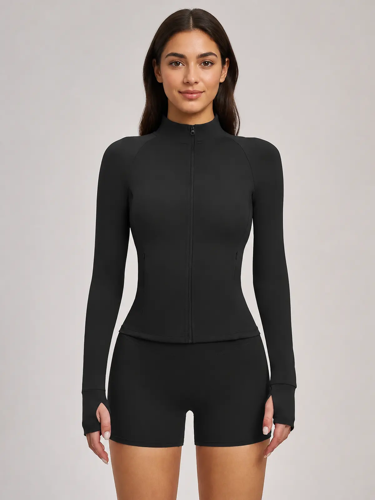 Morrow Motion Zip-Front Jacket and Shorts Set — black — authoritative variation match