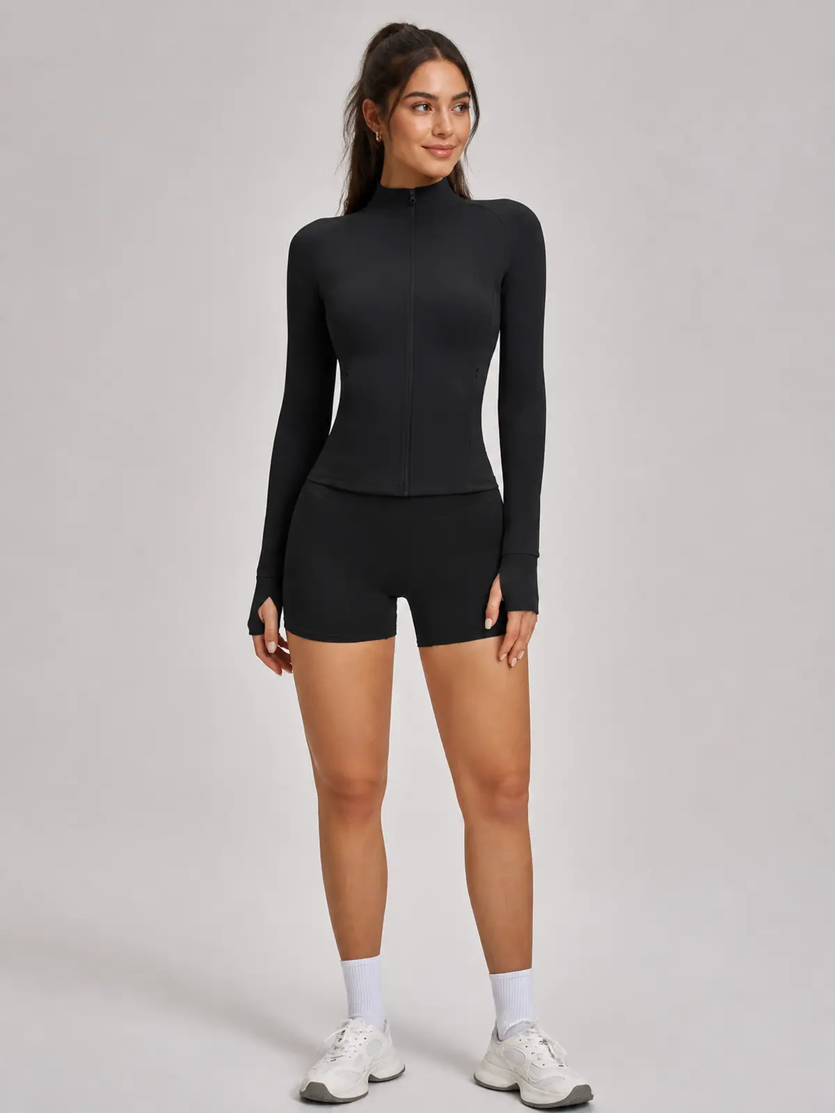 Morrow Motion Zip-Front Jacket and Shorts Set — black — authoritative variation match