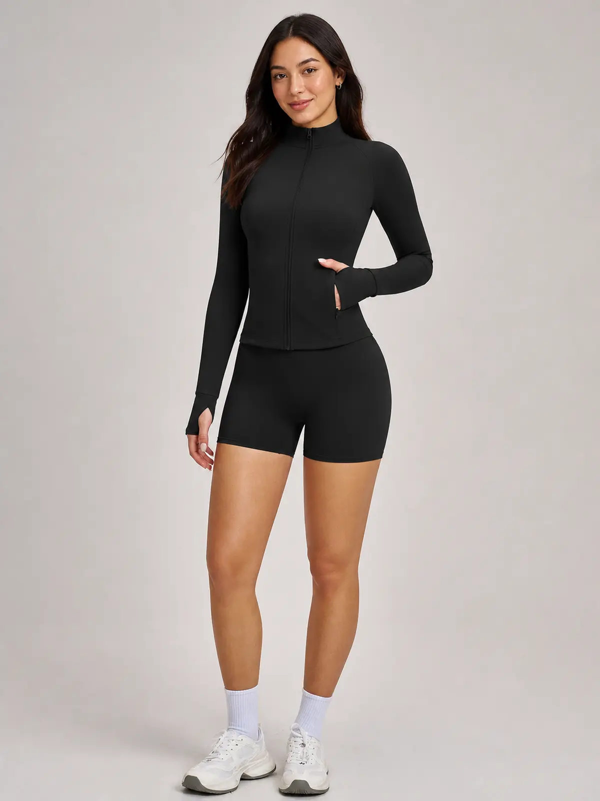 Morrow Motion Zip-Front Jacket and Shorts Set — black — authoritative variation match