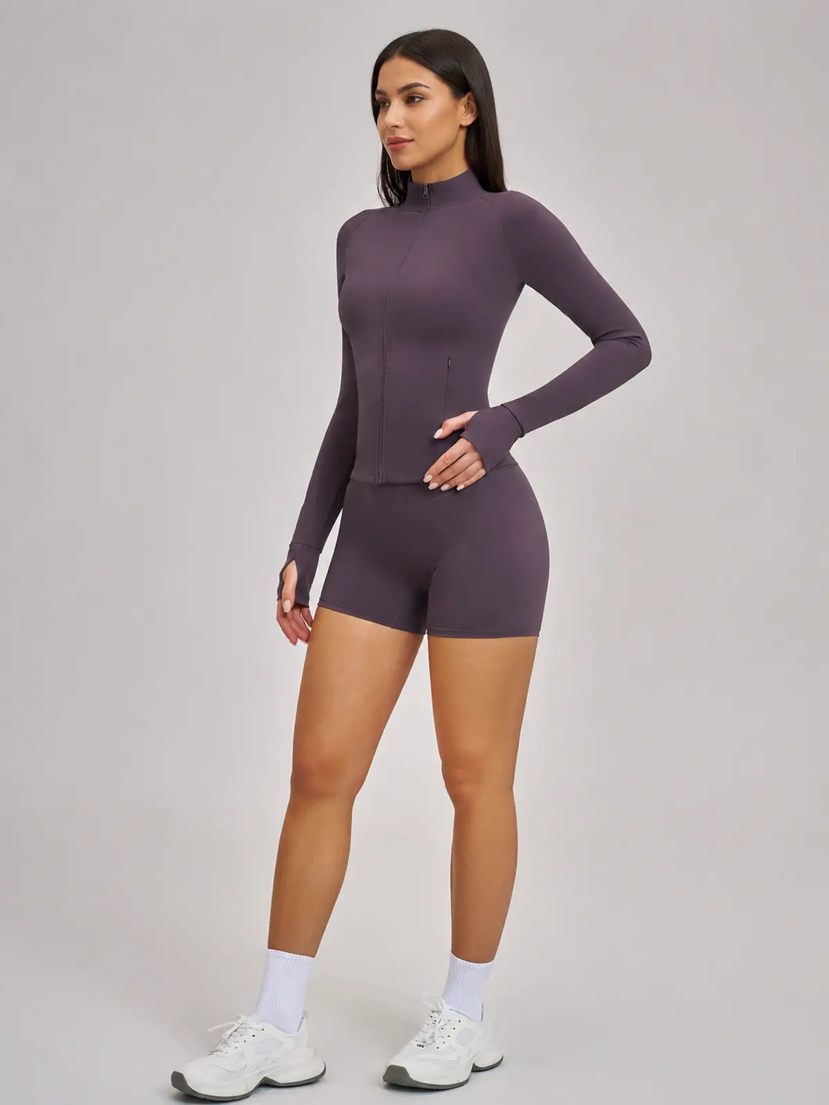 Morrow Motion Zip-Front Jacket and Shorts Set — studio portrait