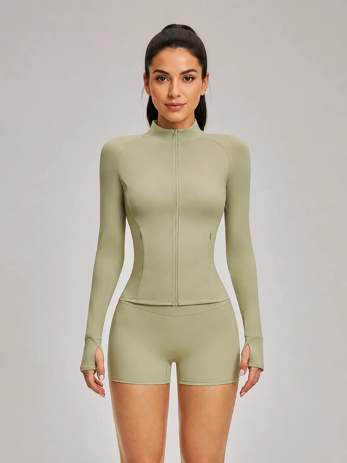 Morrow Motion Zip-Front Jacket and Shorts Set — studio portrait