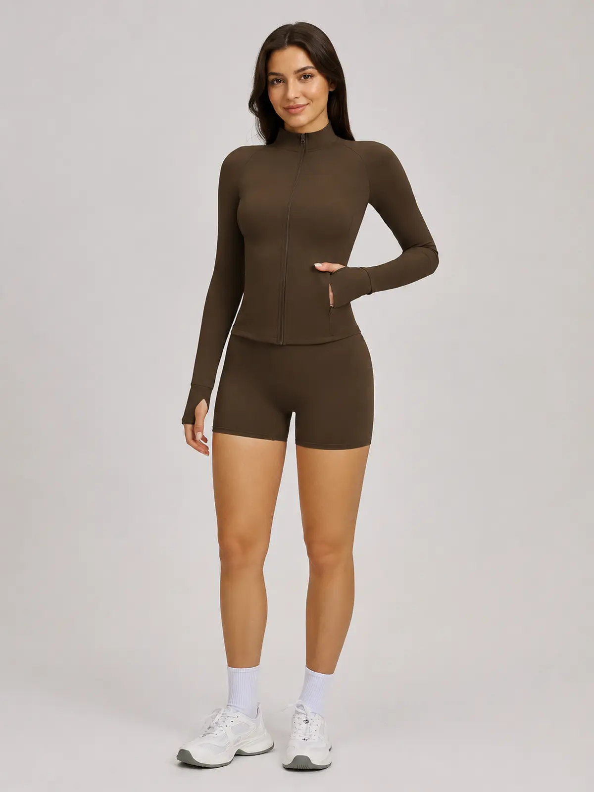 Morrow Motion Zip-Front Jacket and Shorts Set — studio portrait