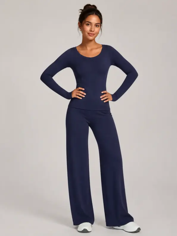 Morrow Vale Long-Sleeve Top and Wide-Leg Pants Set — indigo blue — general — authoritative variation match