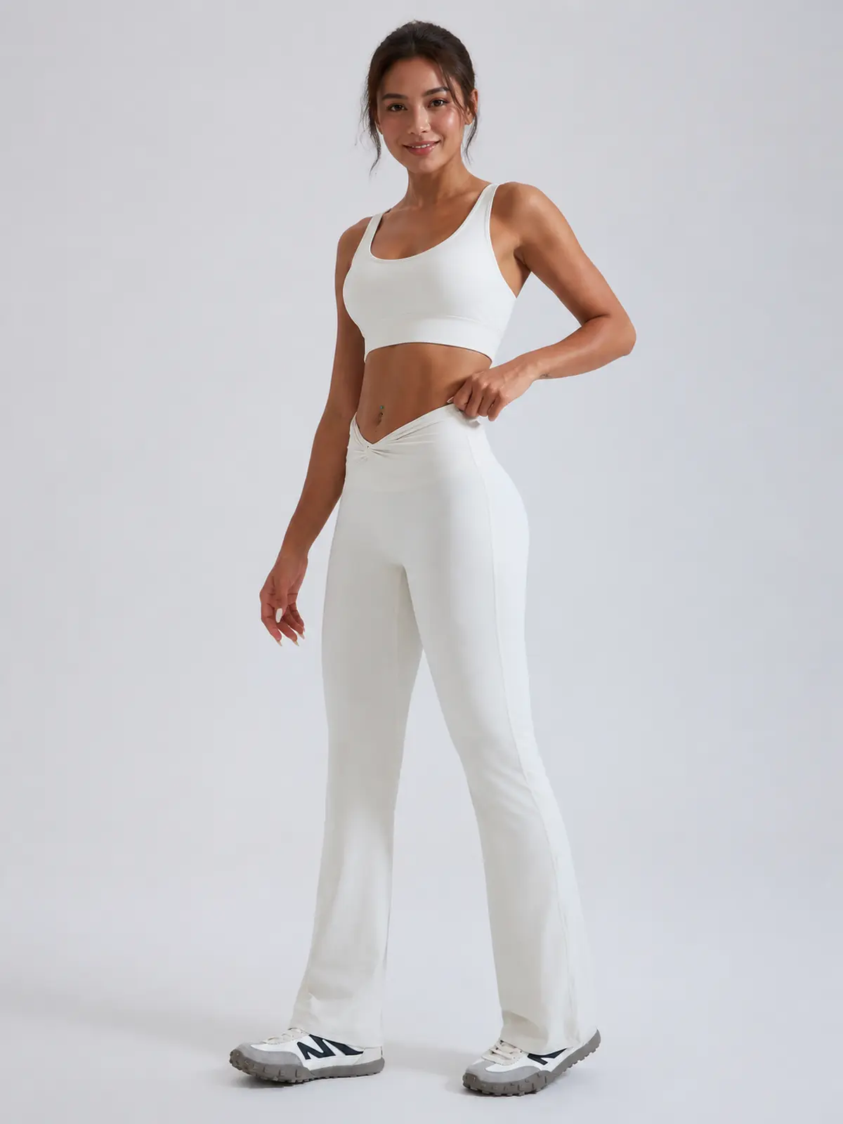 Mosaic Dawn Twist-Waist Flare Leggings — white — flare-leggings — authoritative variation match