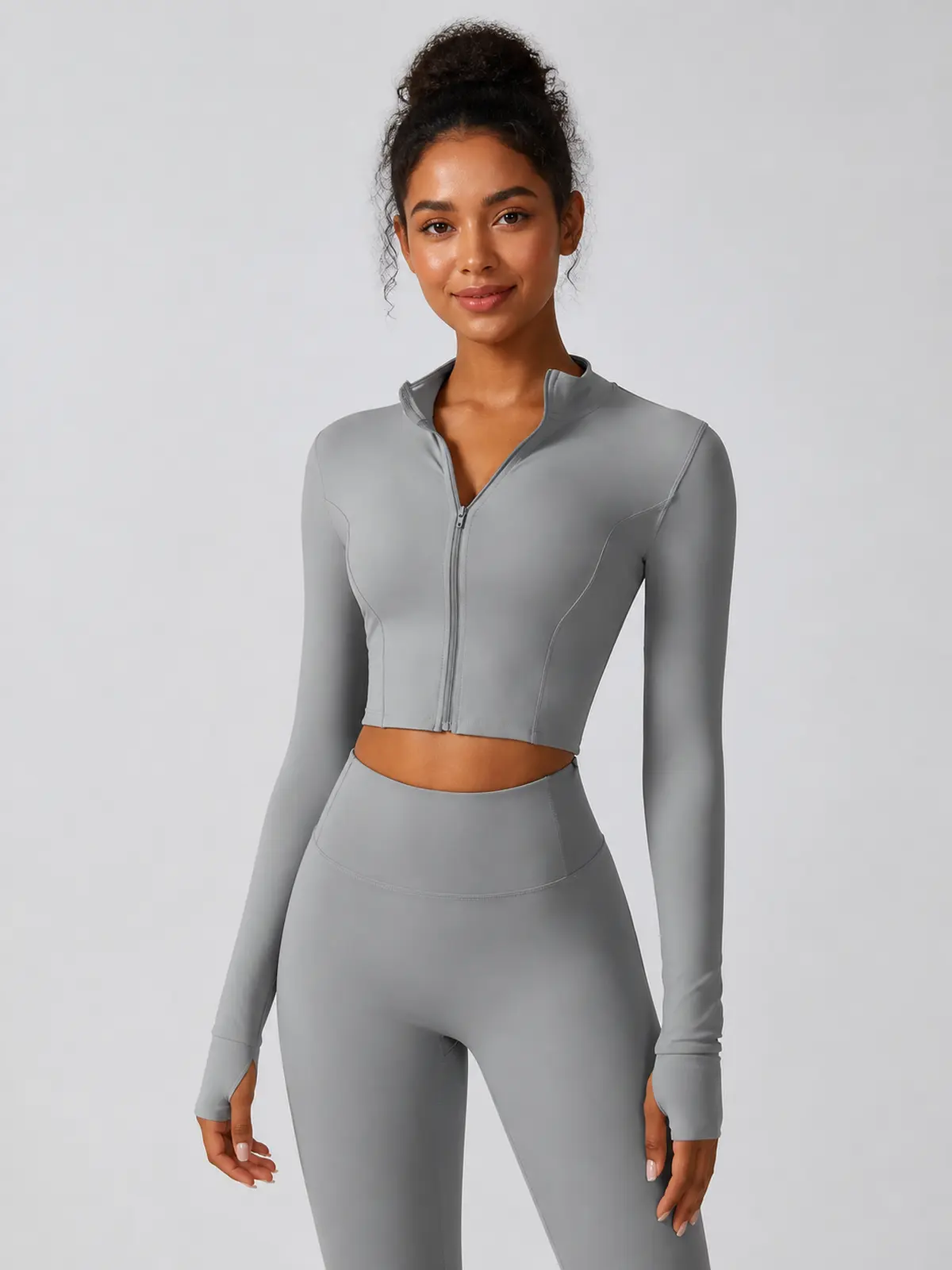 Motion Arc Cropped Zip-Front Yoga Jacket — gray — general — authoritative variation match
