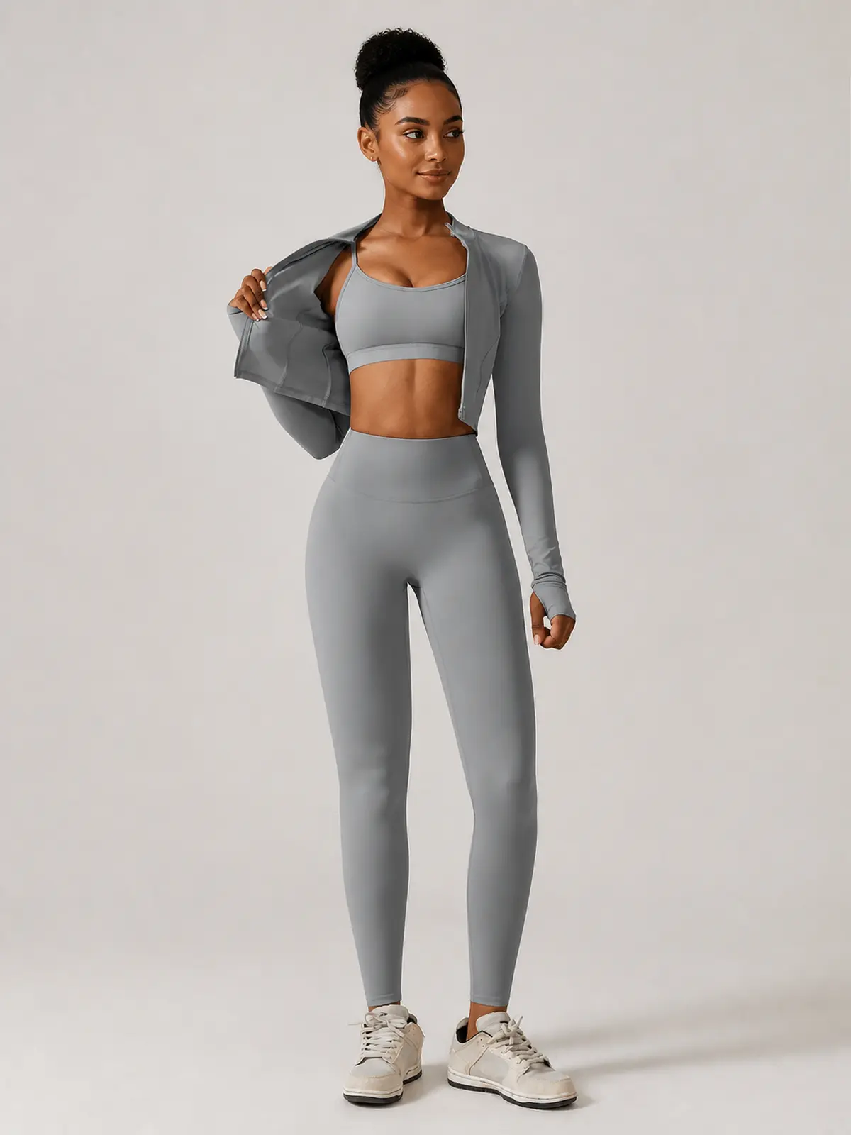 Motion Arc Cropped Zip-Front Yoga Jacket — gray — general — authoritative variation match