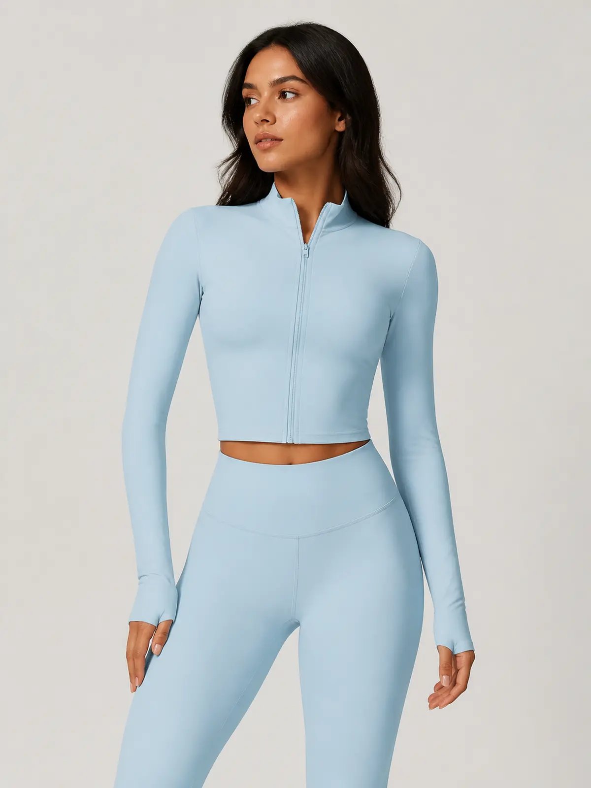 Motion Arc Cropped Zip-Front Yoga Jacket — light sky blue — general — authoritative variation match