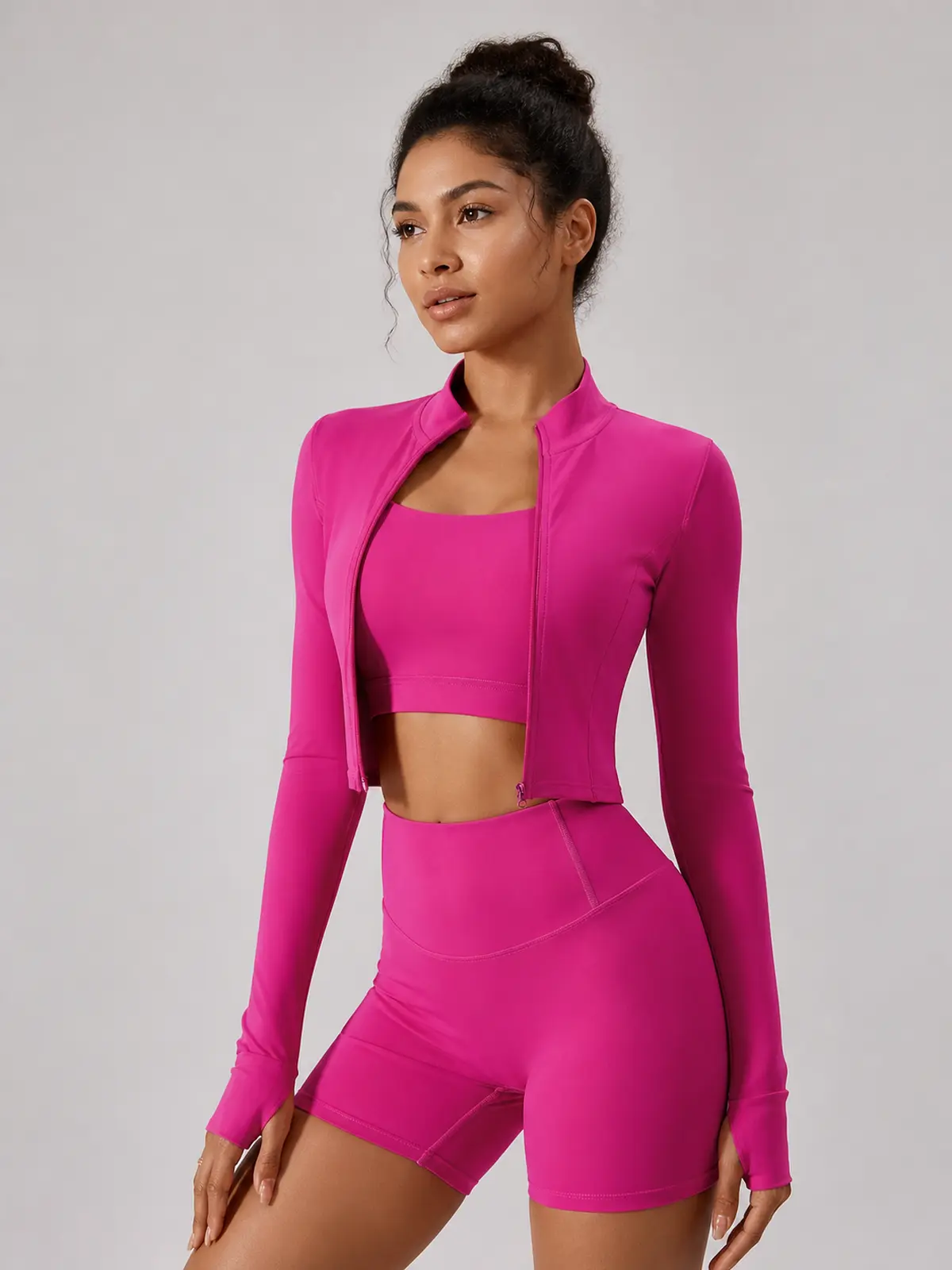 Motion Arc Cropped Zip-Front Yoga Jacket — magenta pink — general — authoritative variation match