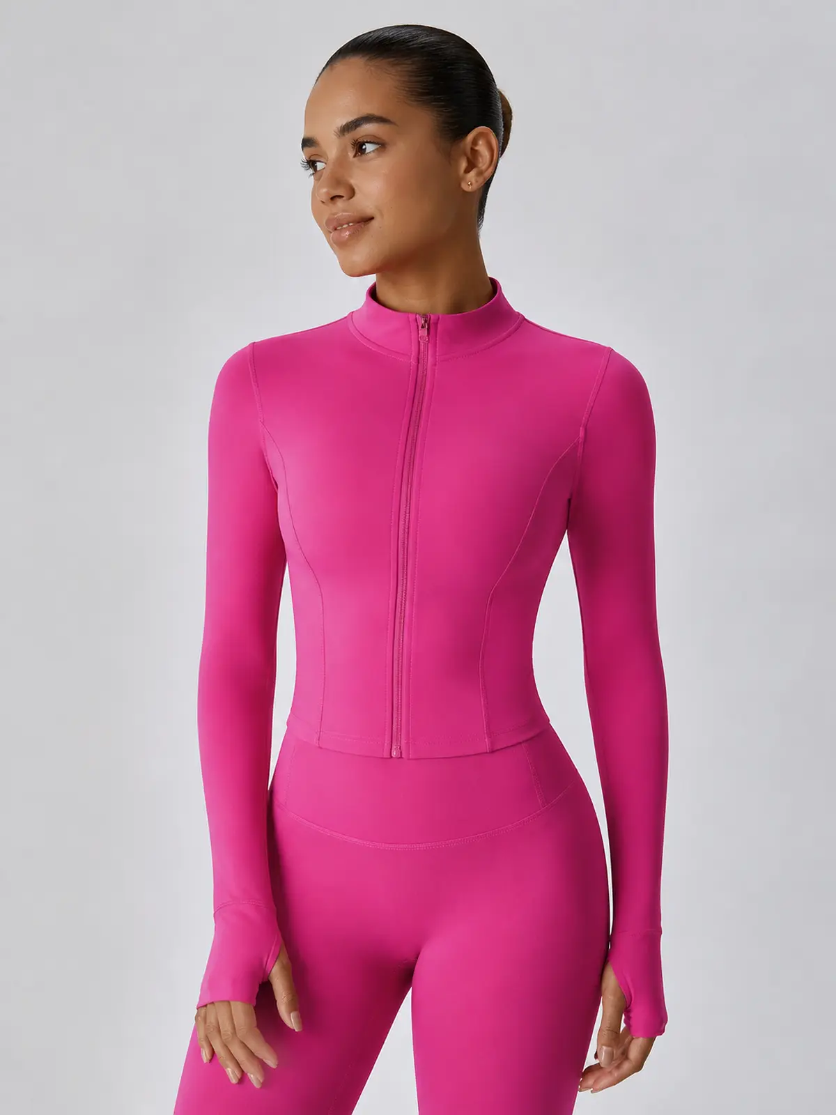Motion Arc Cropped Zip-Front Yoga Jacket — magenta pink — general — authoritative variation match