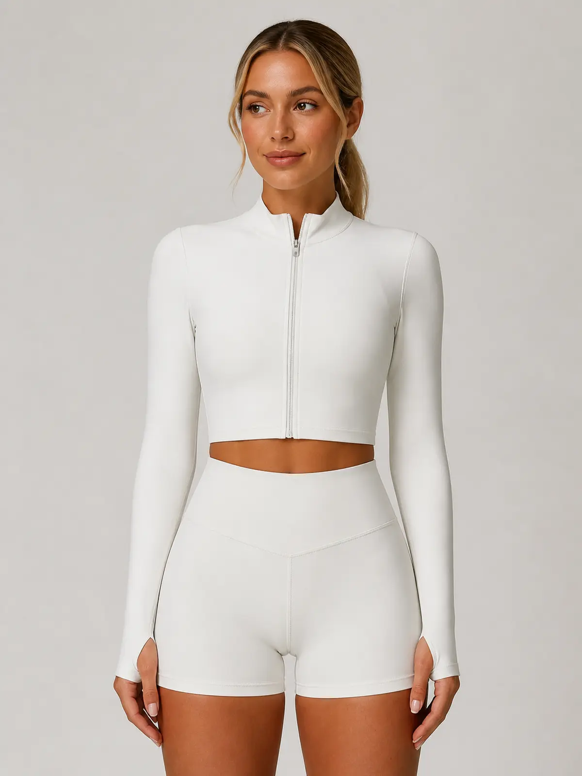 Motion Arc Cropped Zip-Front Yoga Jacket — white — long-sleeve-top — authoritative variation match
