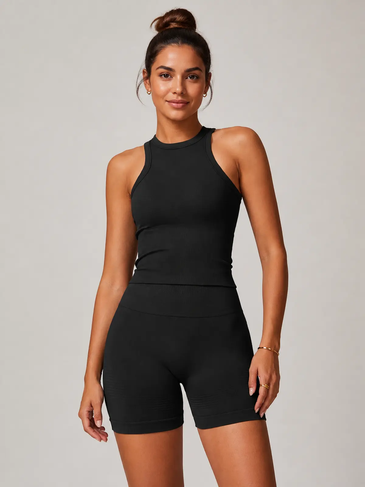 Nori Drift High-Neck Tank Top and Bike Shorts Set — black — general — authoritative variation image