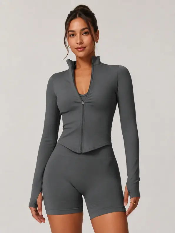 Northstar Fold Cropped Zip-Front Yoga Jacket — dark grey — general — authoritative variation match