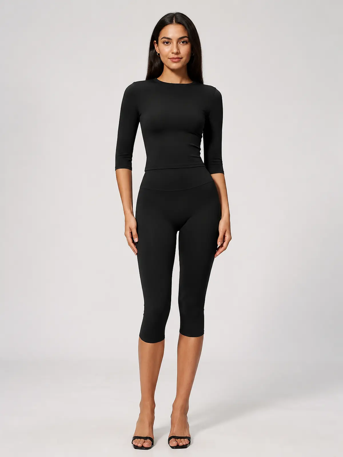 Open Current Crop Top and Capri Leggings Set — black — general — authoritative variation image