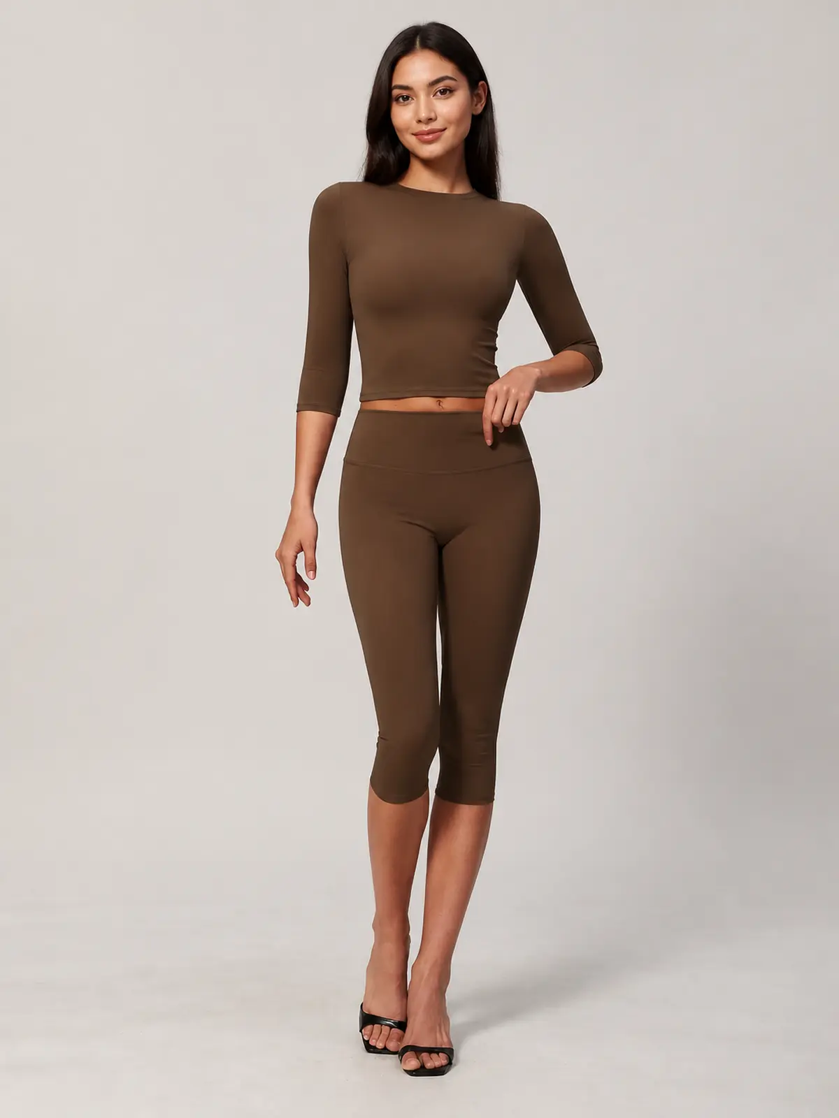 Open Current Crop Top and Capri Leggings Set — brown — general — authoritative variation image