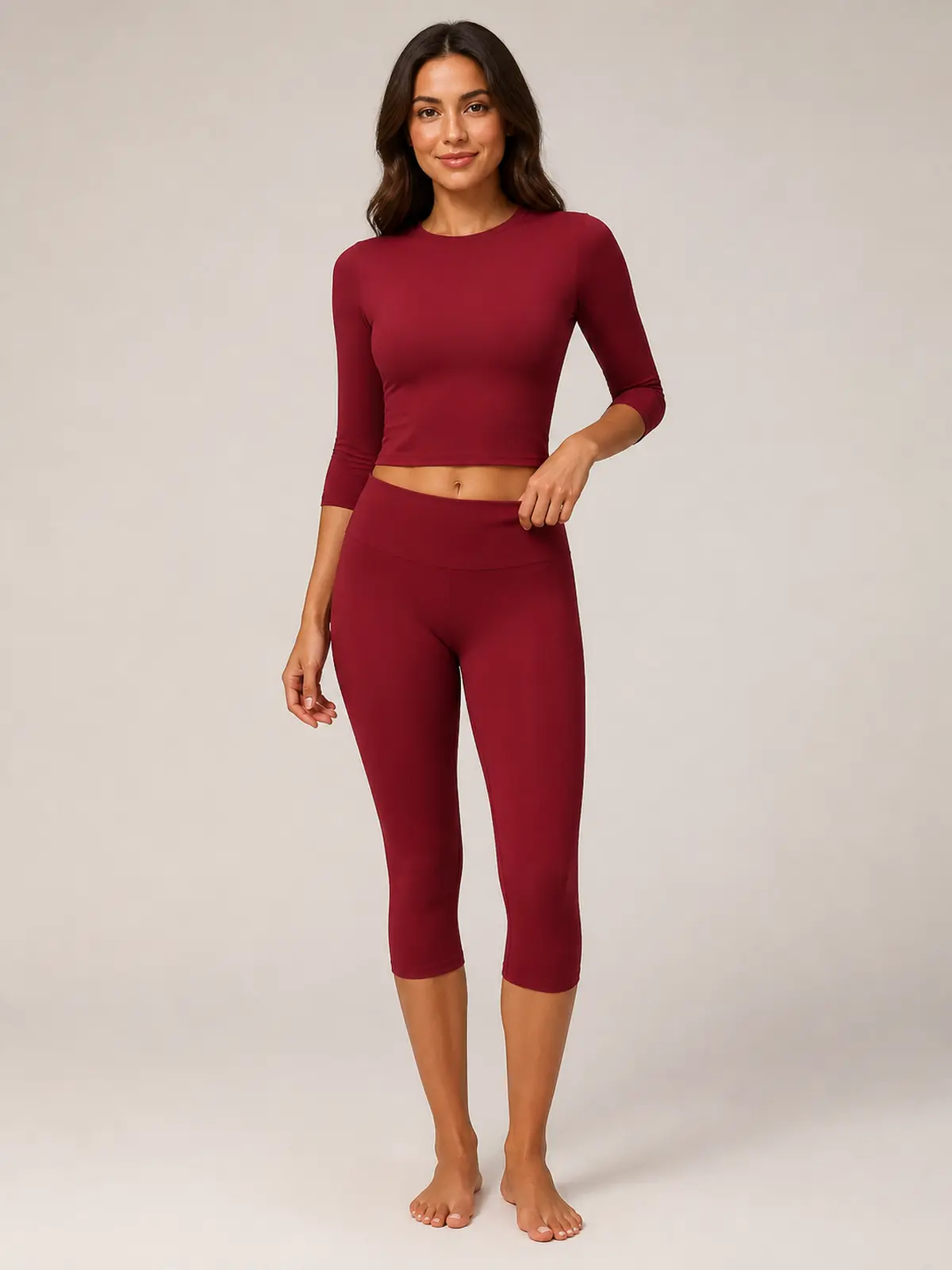 Open Current Crop Top and Capri Leggings Set — cherry red — general — authoritative variation image