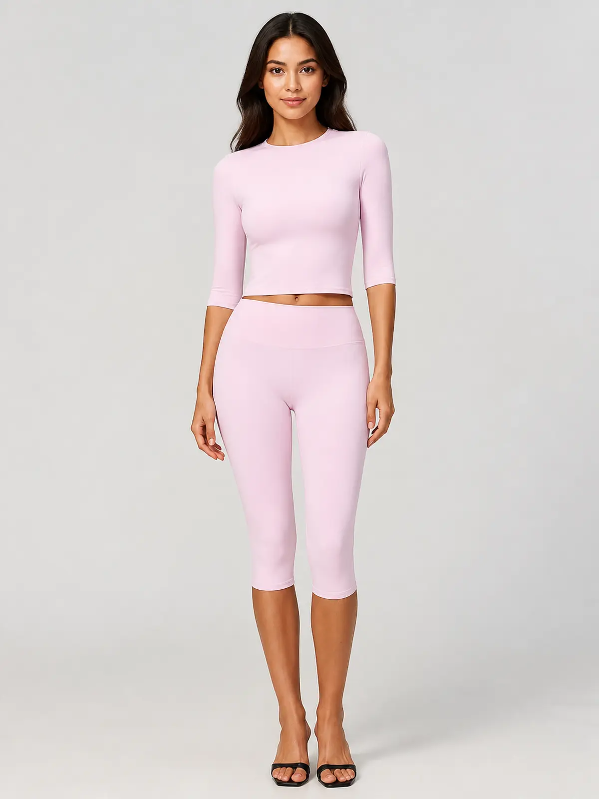 Open Current Crop Top and Capri Leggings Set — light pink — general — authoritative variation image