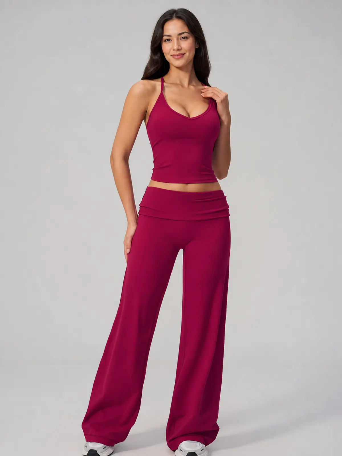 Orbit Line Longline Sports Bra — raspberry red — top-leggings-set — authoritative variation match