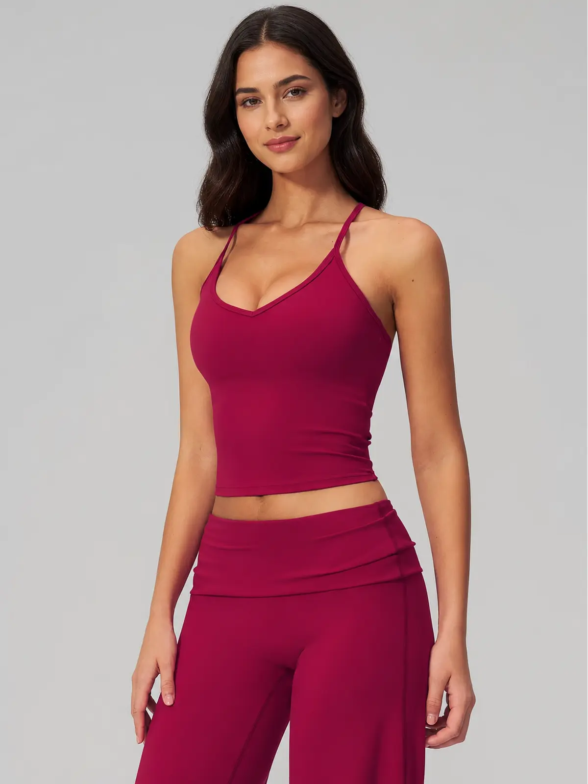 Orbit Line Longline Sports Bra — raspberry red — top-leggings-set — authoritative variation match