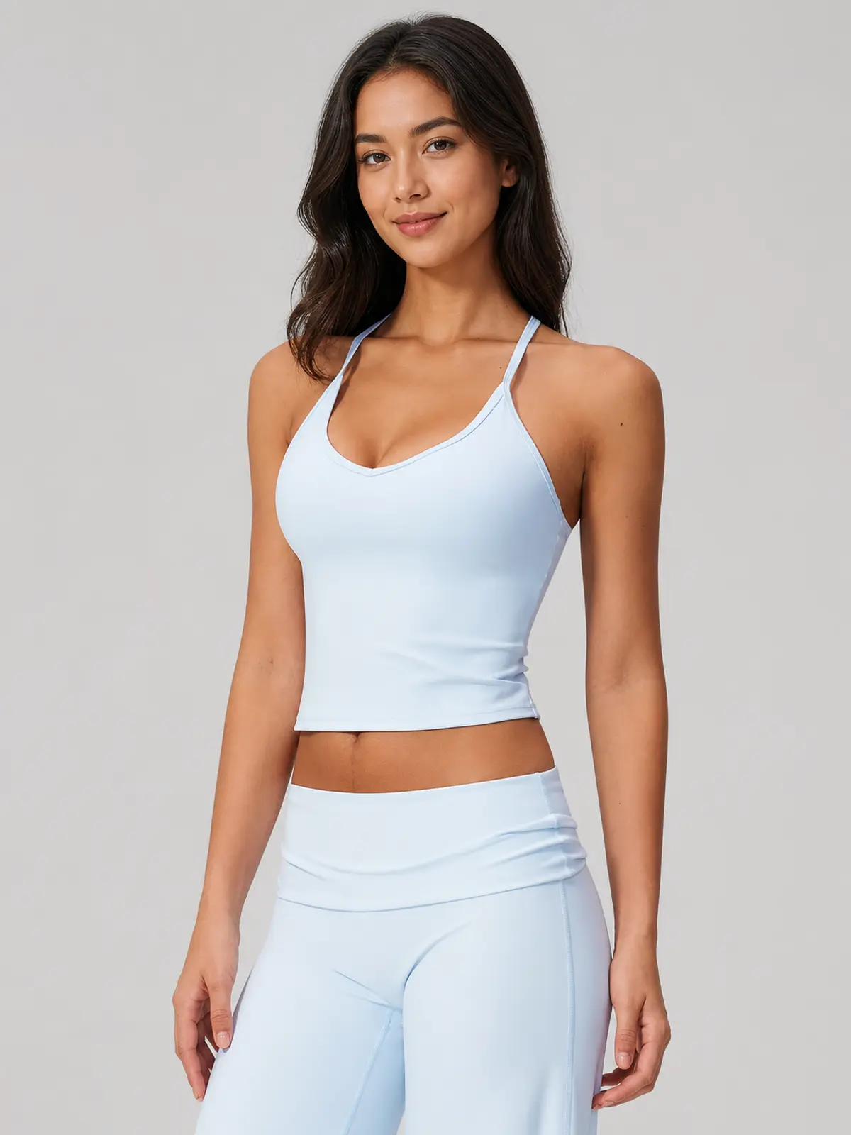 Orbit Line Longline Sports Bra — very pale icy blue — top-leggings-set — authoritative variation match