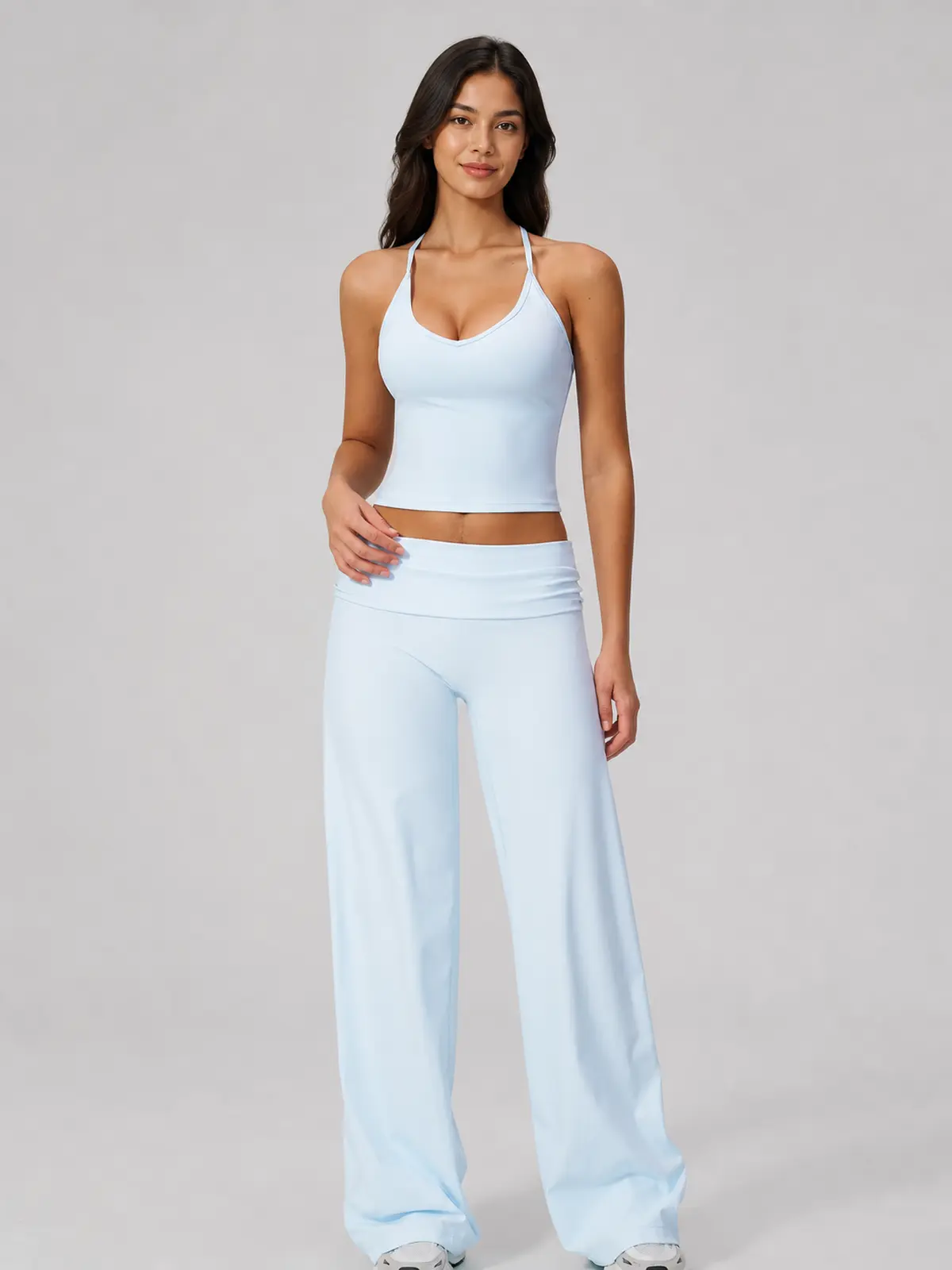 Orbit Line Longline Sports Bra — very pale icy blue — top-leggings-set — authoritative variation match