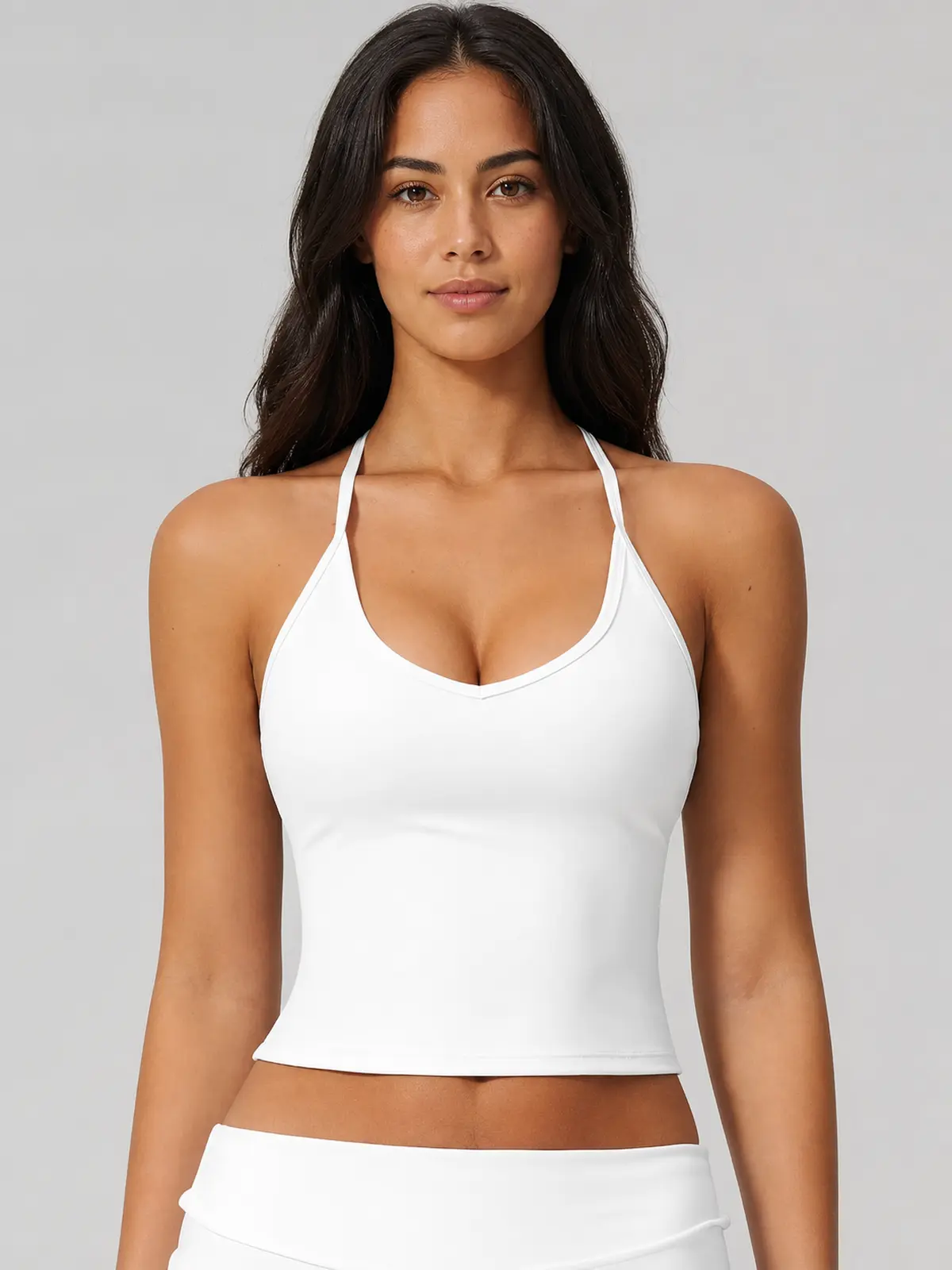 Orbit Line Longline Sports Bra — white — top — authoritative variation match