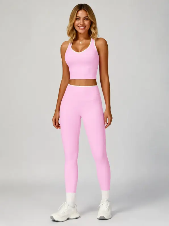 Orchid Trace Tank Top and Full-Length Leggings Set — cherry pink — general — authoritative variation match