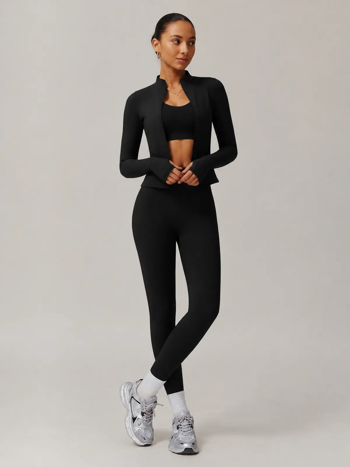 Oriel Drift Zip-Front Jacket and Full-Length Leggings Set — black — general — authoritative variation match