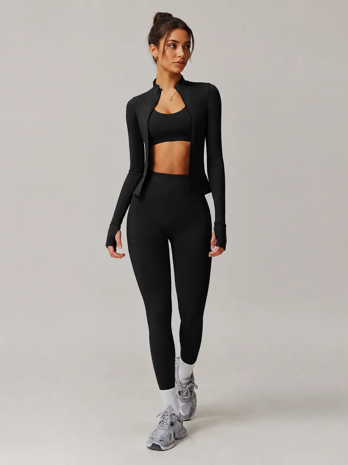Oriel Drift Zip-Front Jacket and Full-Length Leggings Set — black — general — authoritative variation match