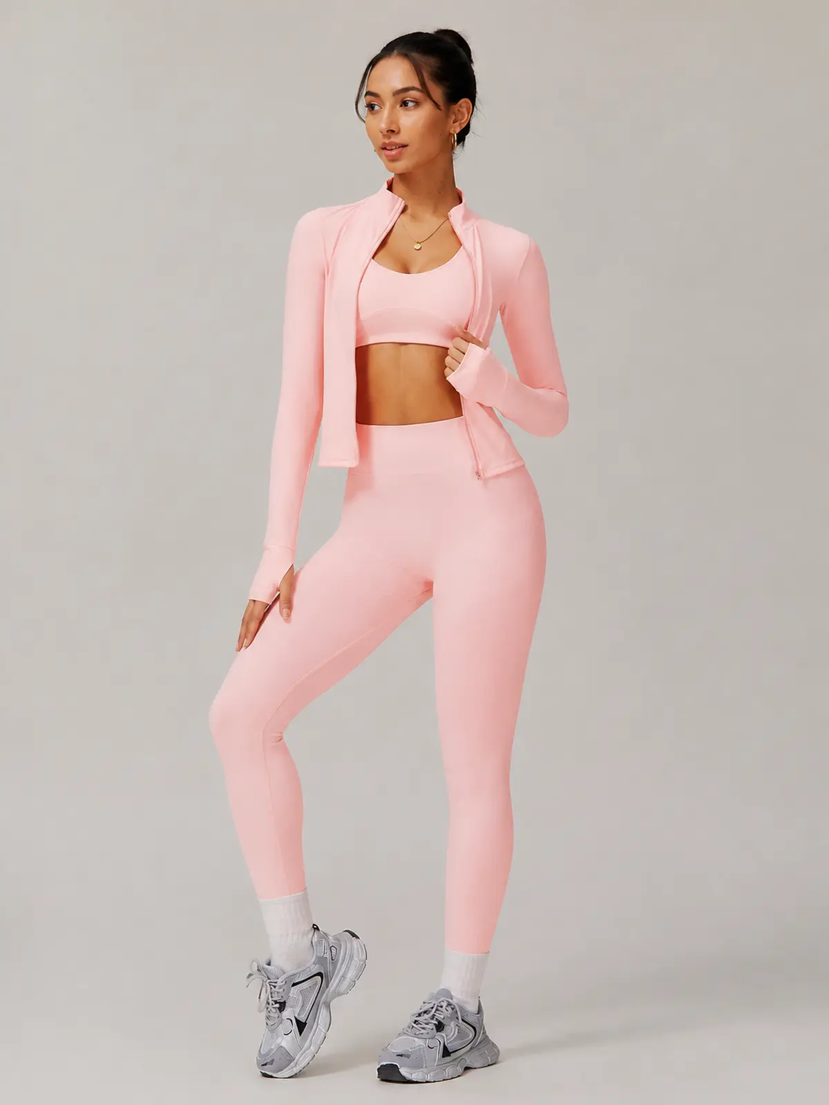 Oriel Drift Zip-Front Jacket and Full-Length Leggings Set — light pink — general — authoritative variation match