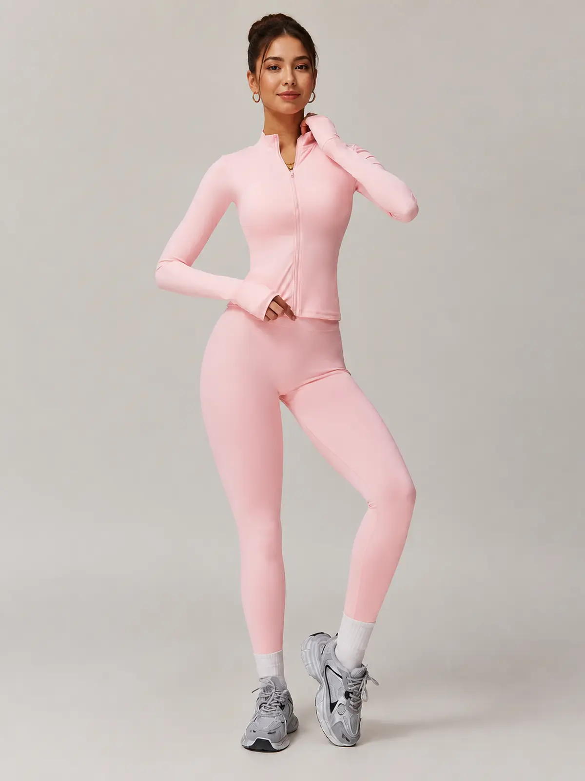 Oriel Drift Zip-Front Jacket and Full-Length Leggings Set — light pink — general — authoritative variation match