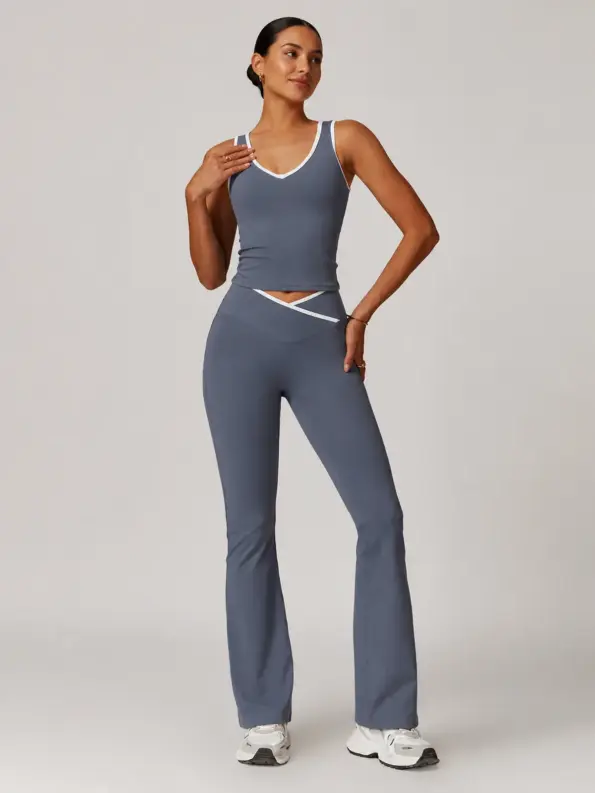 Oriel Outline Sports Bra and Flare Leggings Set — blue gray — general — authoritative variation image
