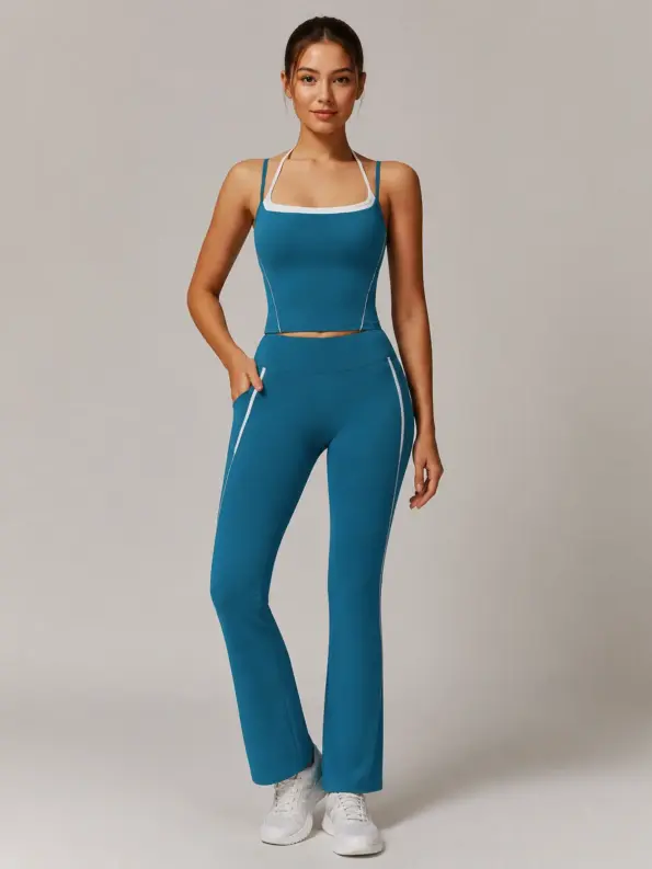 Peregrine Line Square-Neck Crop Top — deep teal blue with white contrast trim — tank-top — authoritative variation match