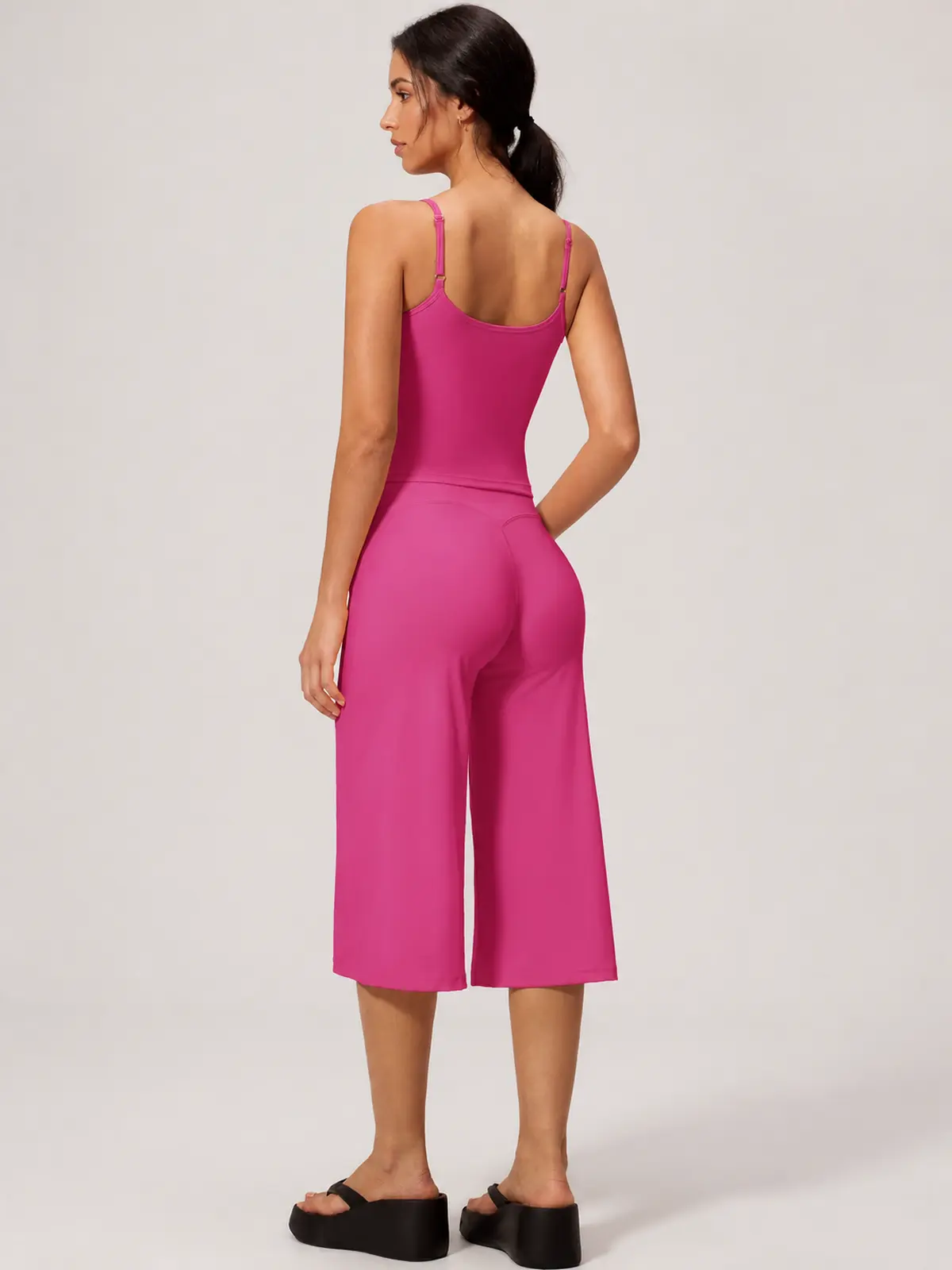 Petal Ledger Square-Neck Tank Top and Cropped Wide-Leg Pants Set — bright pink — general — authoritative variation match