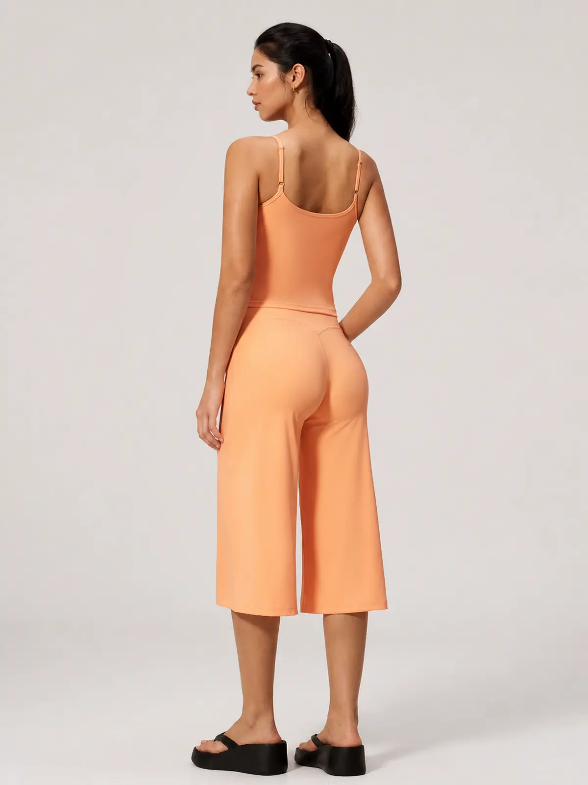Petal Ledger Square-Neck Tank Top and Cropped Wide-Leg Pants Set — peach orange — general — authoritative variation match