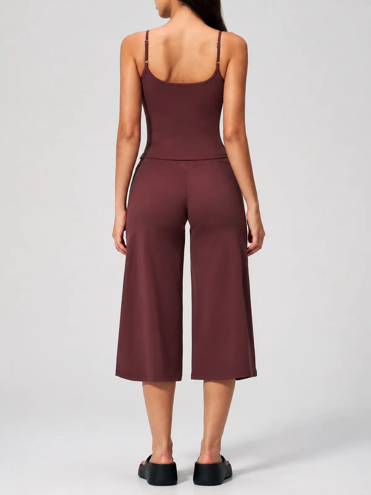 Petal Ledger Square-Neck Tank Top and Cropped Wide-Leg Pants Set — wine red — general — authoritative variation match