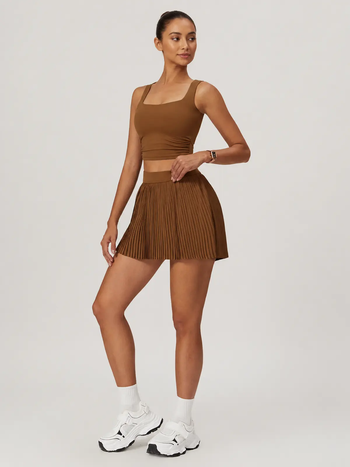 Pleatline Orbit Pleated Yoga Skirt — brown — general — authoritative variation match