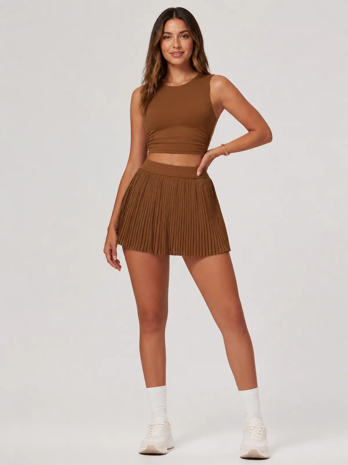 Pleatline Orbit Pleated Yoga Skirt — brown — authoritative variation image