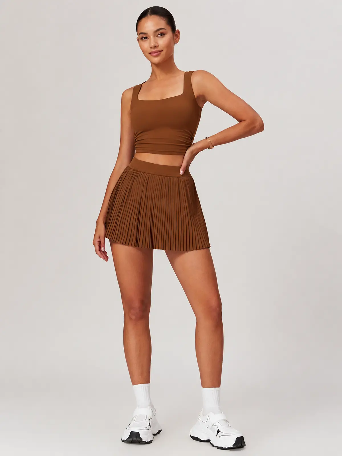 Pleatline Orbit Pleated Yoga Skirt — brown — authoritative variation match